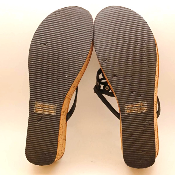 Size 7-8 Sandal Flip Flop Wedge Shoe Black with Bling Glam - Picture 4 of 10